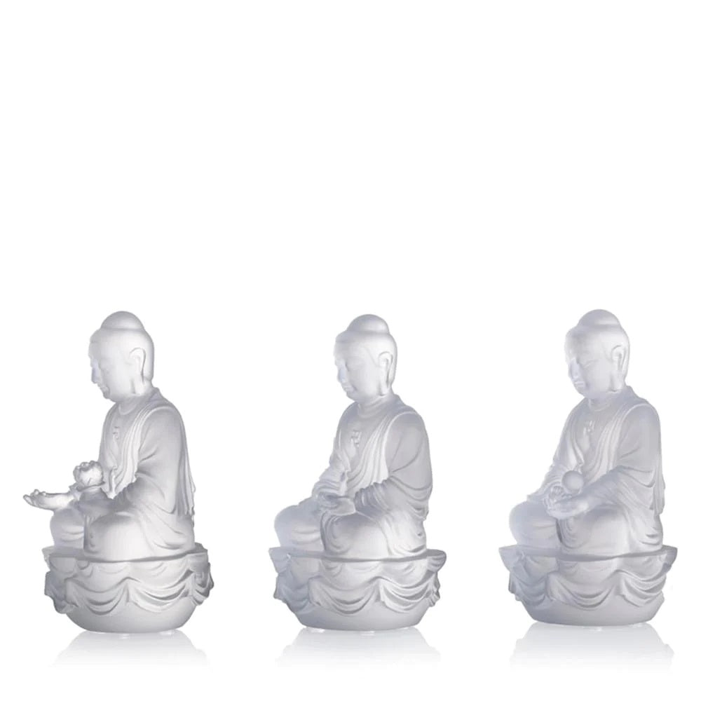 Crystal Buddha, Amitabha, Shakyamuni, Medicine, Guardians of Peace (Set of 3)