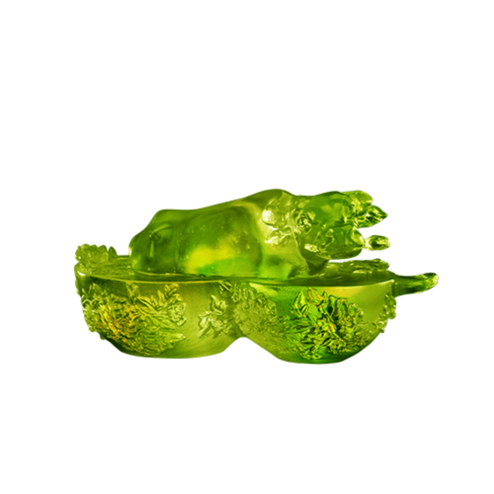 Crystal Animal, Buffalo Sculpture, Bringing Down the House (Lush green clear)
