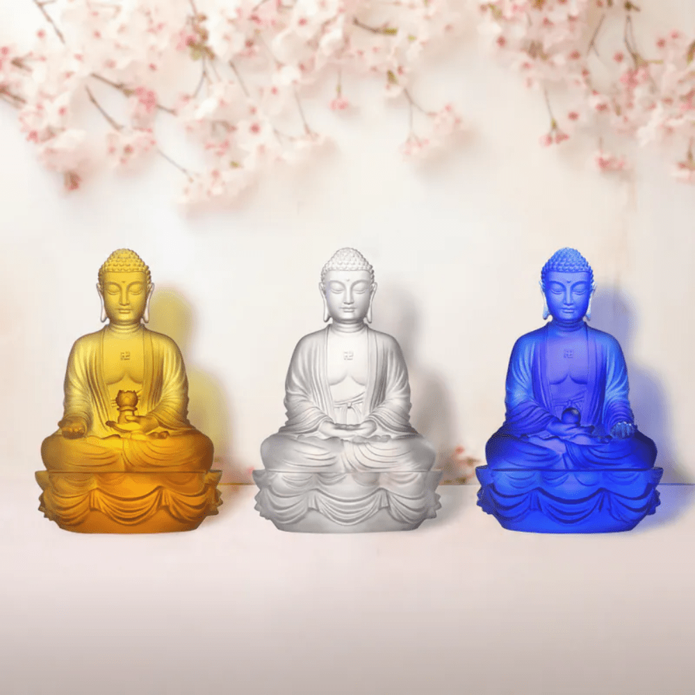 Crystal Buddha, Amitabha, Shakyamuni, Medicine, Present Mindfulness (Set of 3)