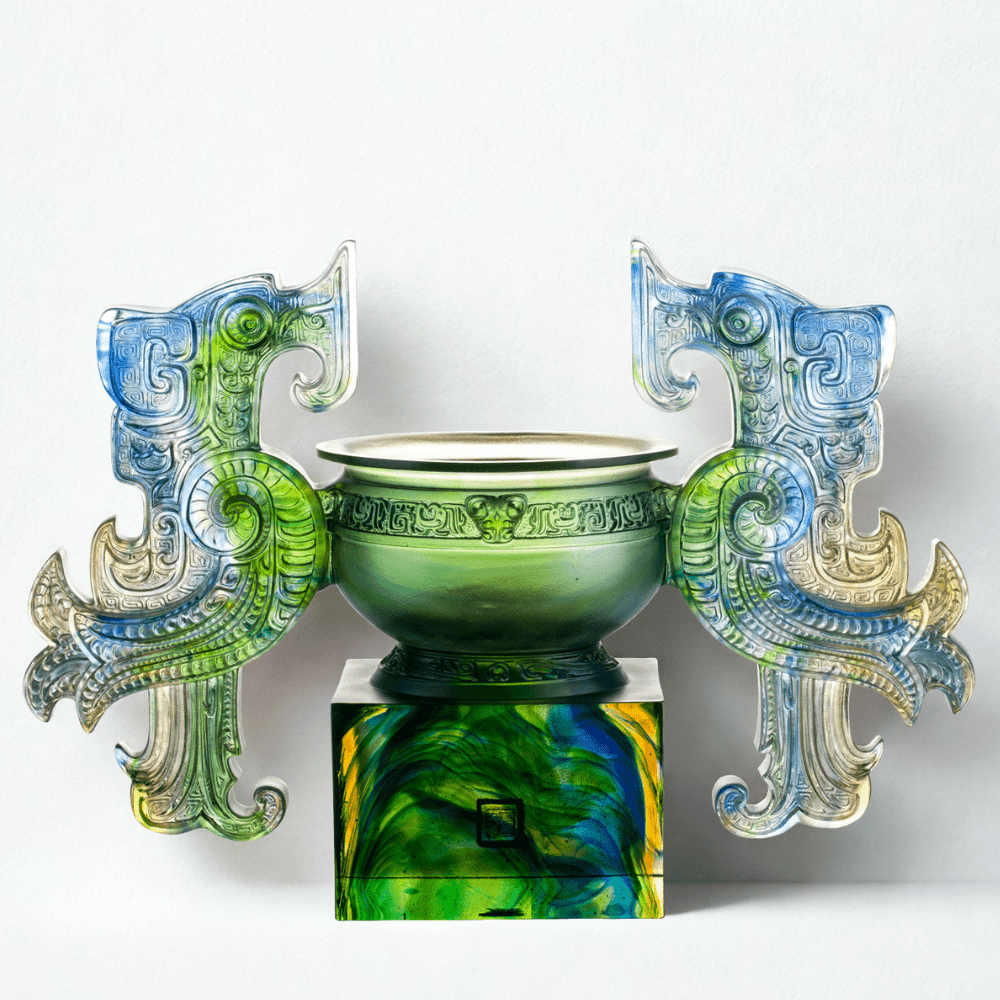 Crystal Chinese Vessel, Phoenix Ding, Grace of the Phoenix Ding - Blue/Green