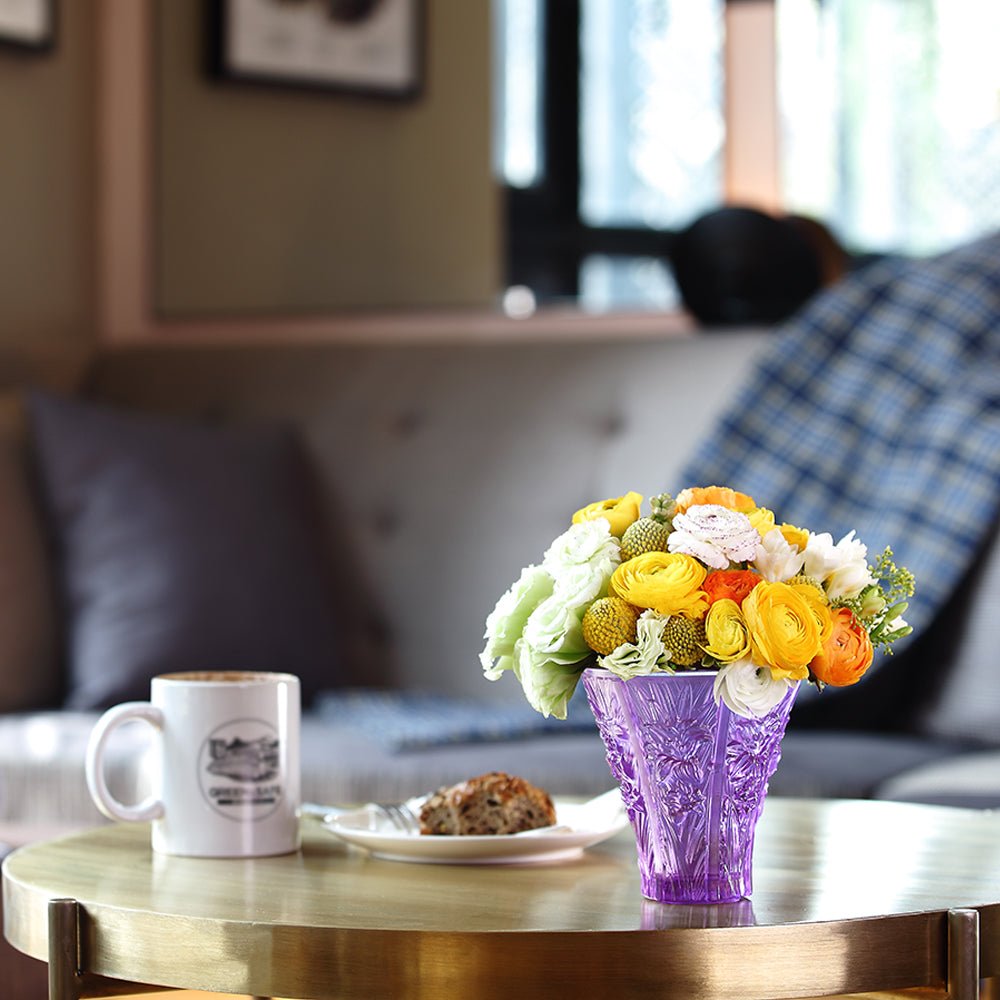 Crystal Floral Vase, In the Presence of Spring-Profusion of Lilies (Blue)