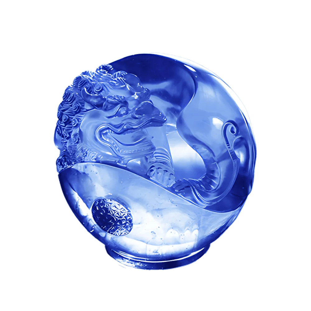 Crystal Foo Dog, Mythical Creature Guardian Lion, Power and Knowledge Fulfilled (Blue clear)