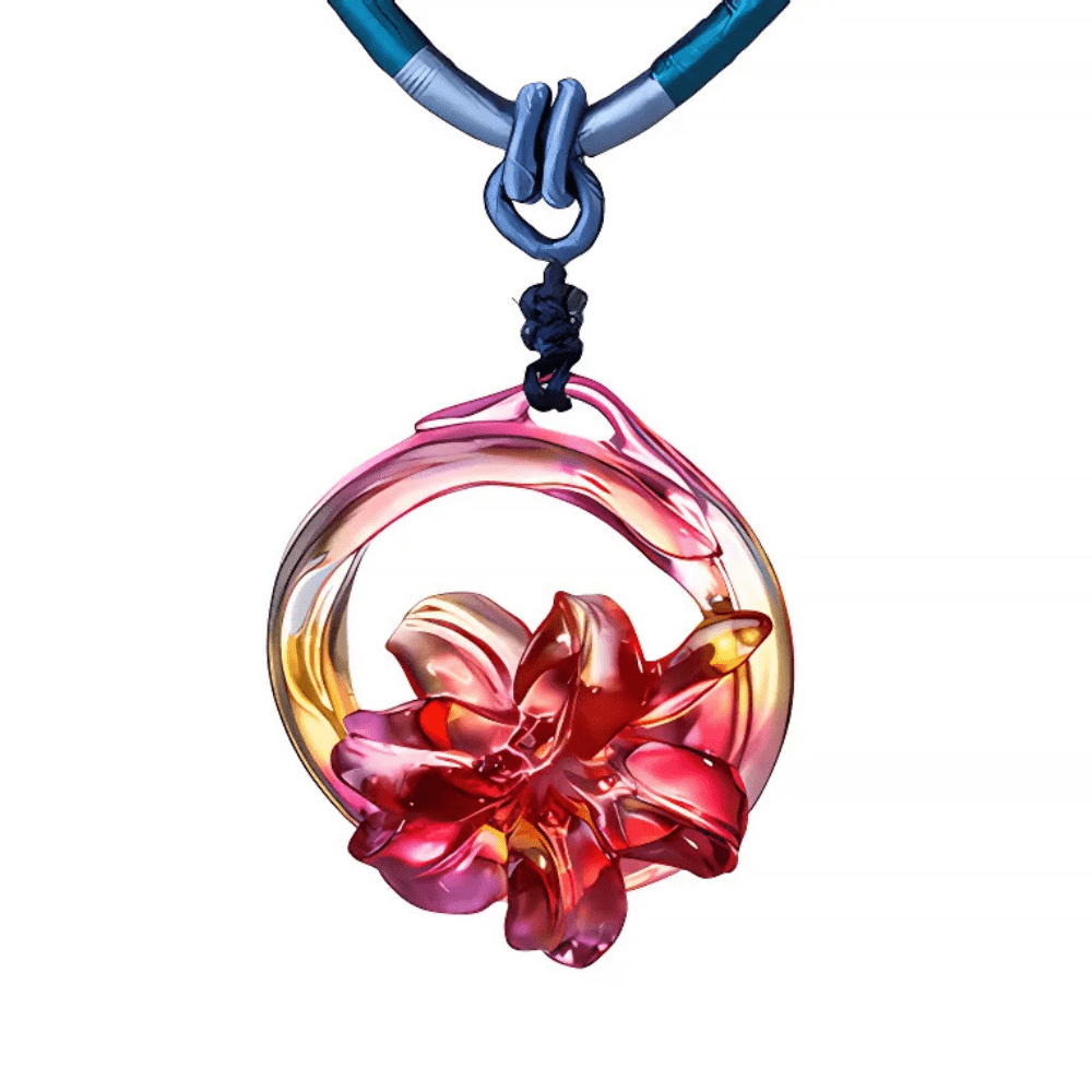 Crystal Necklace, Flower, Bloom of a New World (Amber/ Gold Red)