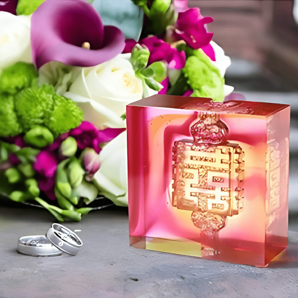 Crystal Paperweight, Double Happiness, Wedding Gift, Knot of Happiness, Mark of Happiness