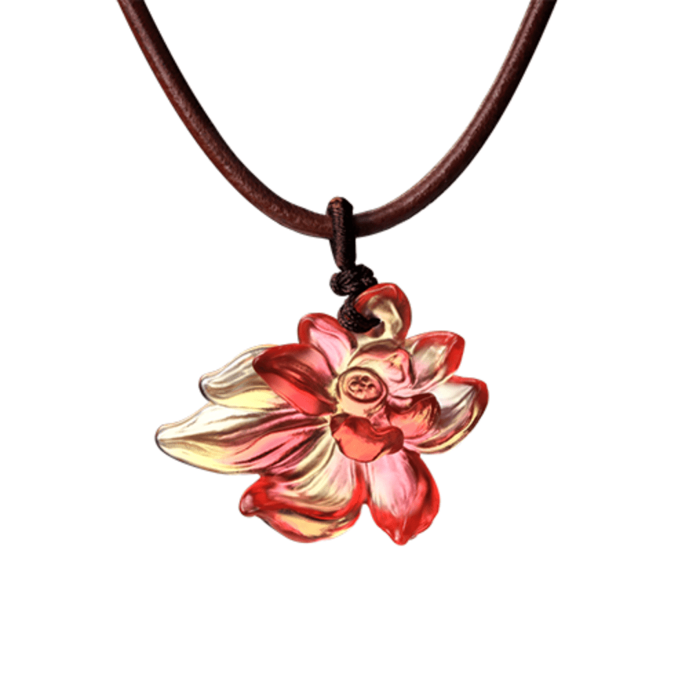 Crystal Pendant, Necklace, Lotus, Lotus Heart of Purity (Amber/ Gold red)