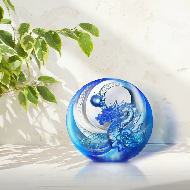 LIULI Crystal Art, Mythical Creature-Azure Dragon, Brilliant Sun - Rise