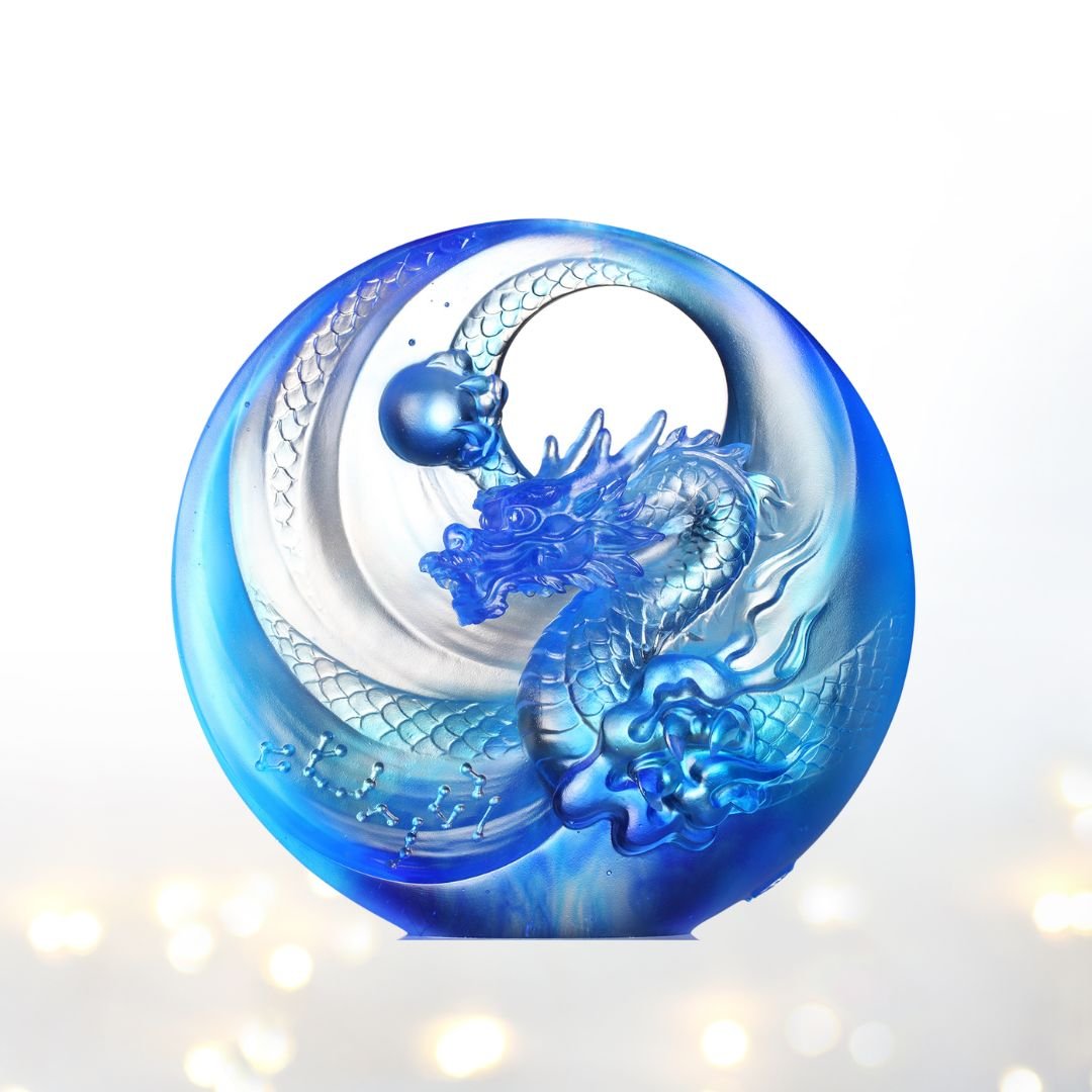 LIULI Crystal Art, Mythical Creature-Azure Dragon, Brilliant Sun - Rise