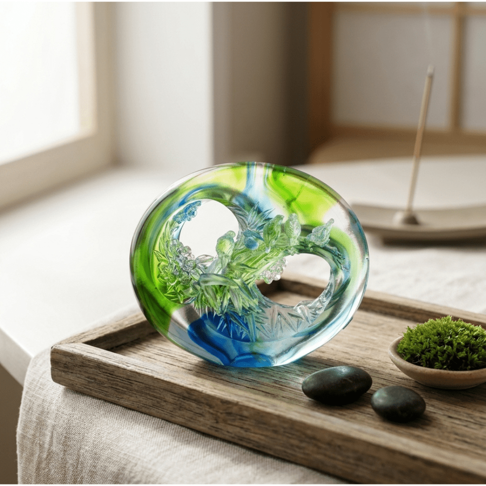 LIULI Crystal, Bamboo and Plum Blossom, Birds Sculpture, Tai Chi Series | A Match Made in Heaven
