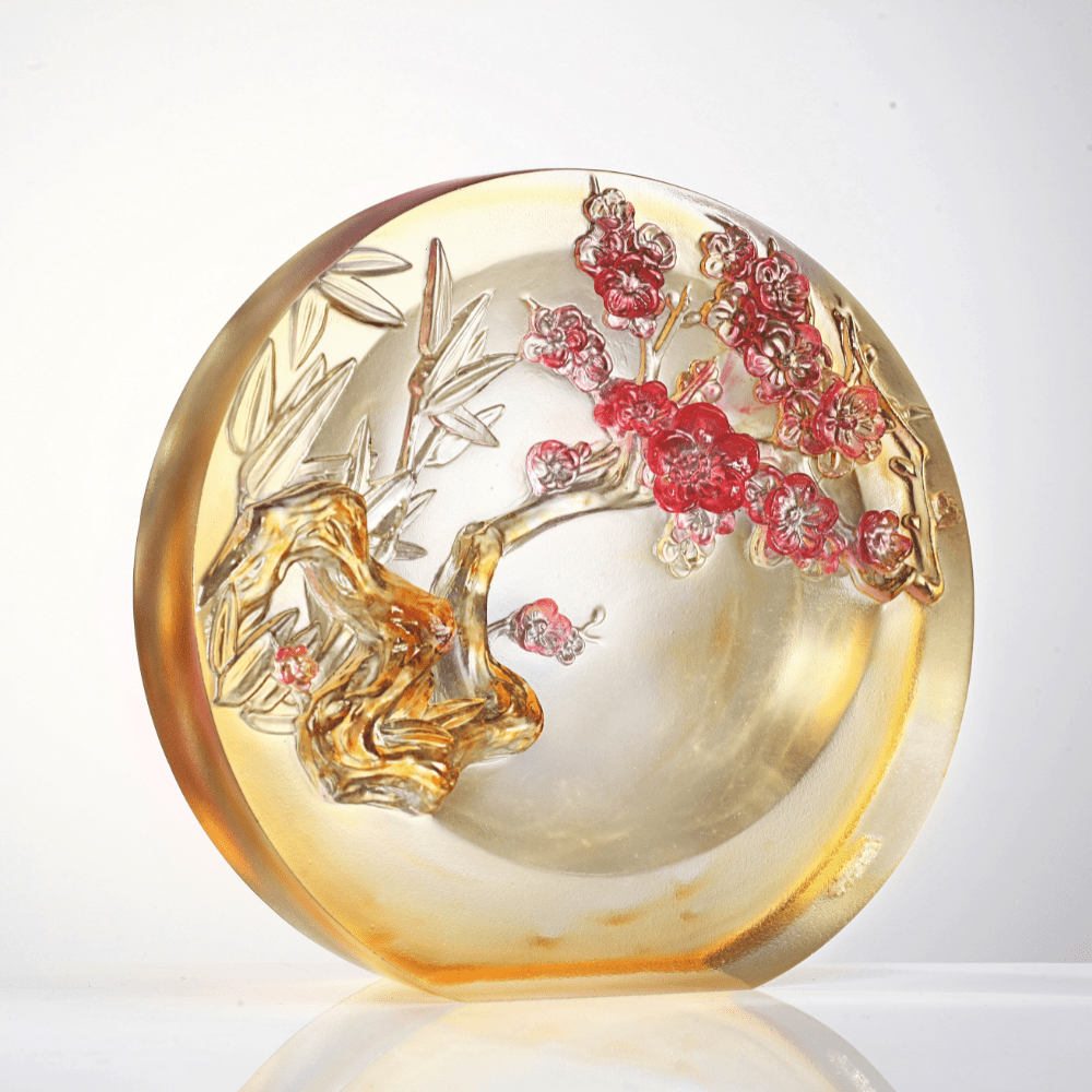 LIULI Crystal, Bamboo and Plum Blossom Sculpture, Tai Chi Series LIULI Crystal, Bamboo and Plum Blossom Sculpture, Tai Chi Series