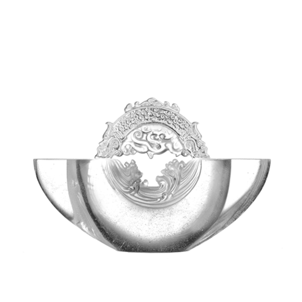 LIULI Crystal Chinese Ingot, Gold Yuanbao, Dragon Figurine | Ubiquitous Brilliance of the Dragon (Powder White)