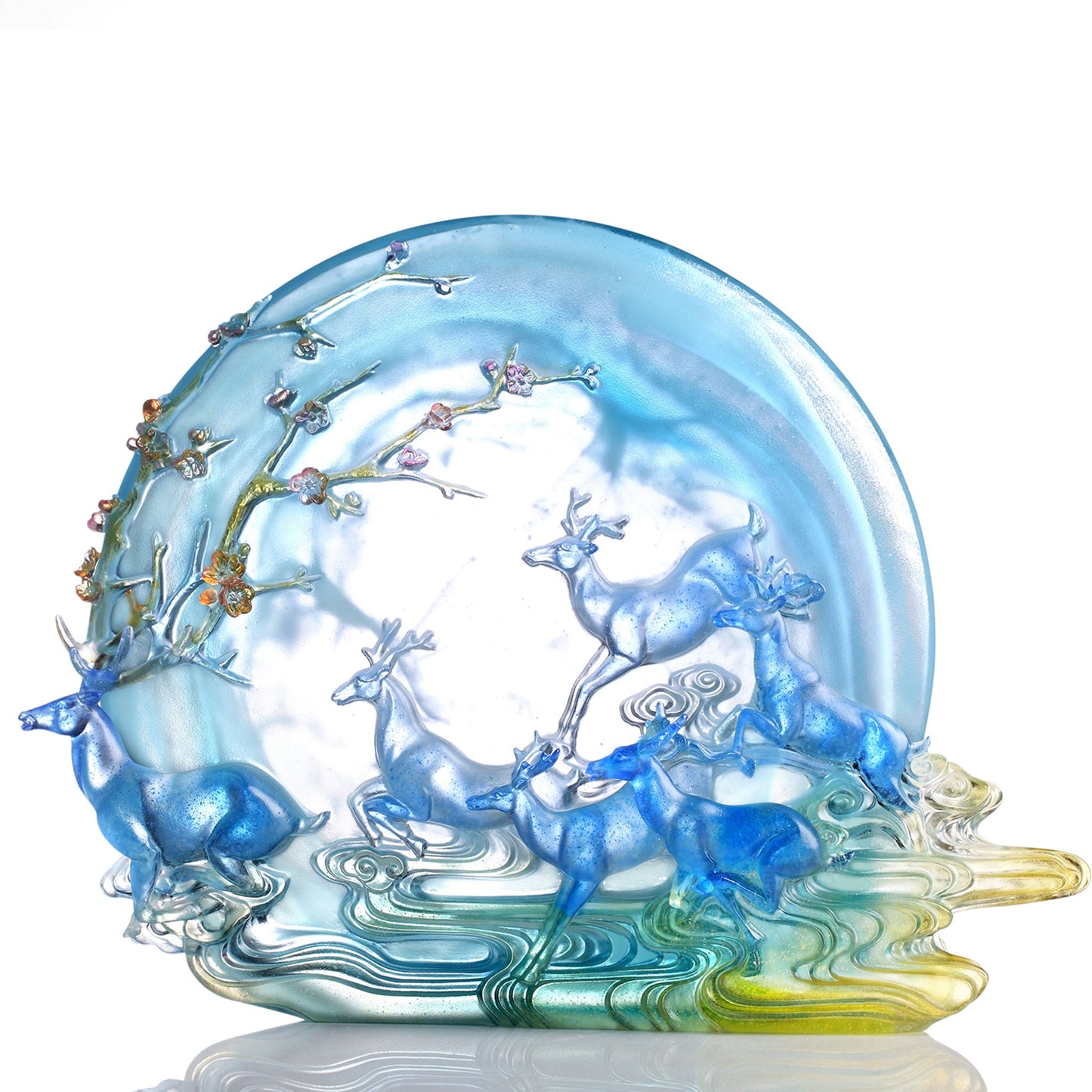 LIULI Crystal Deer Sculpture Song of Triumph (Amber / Sky Blue)
