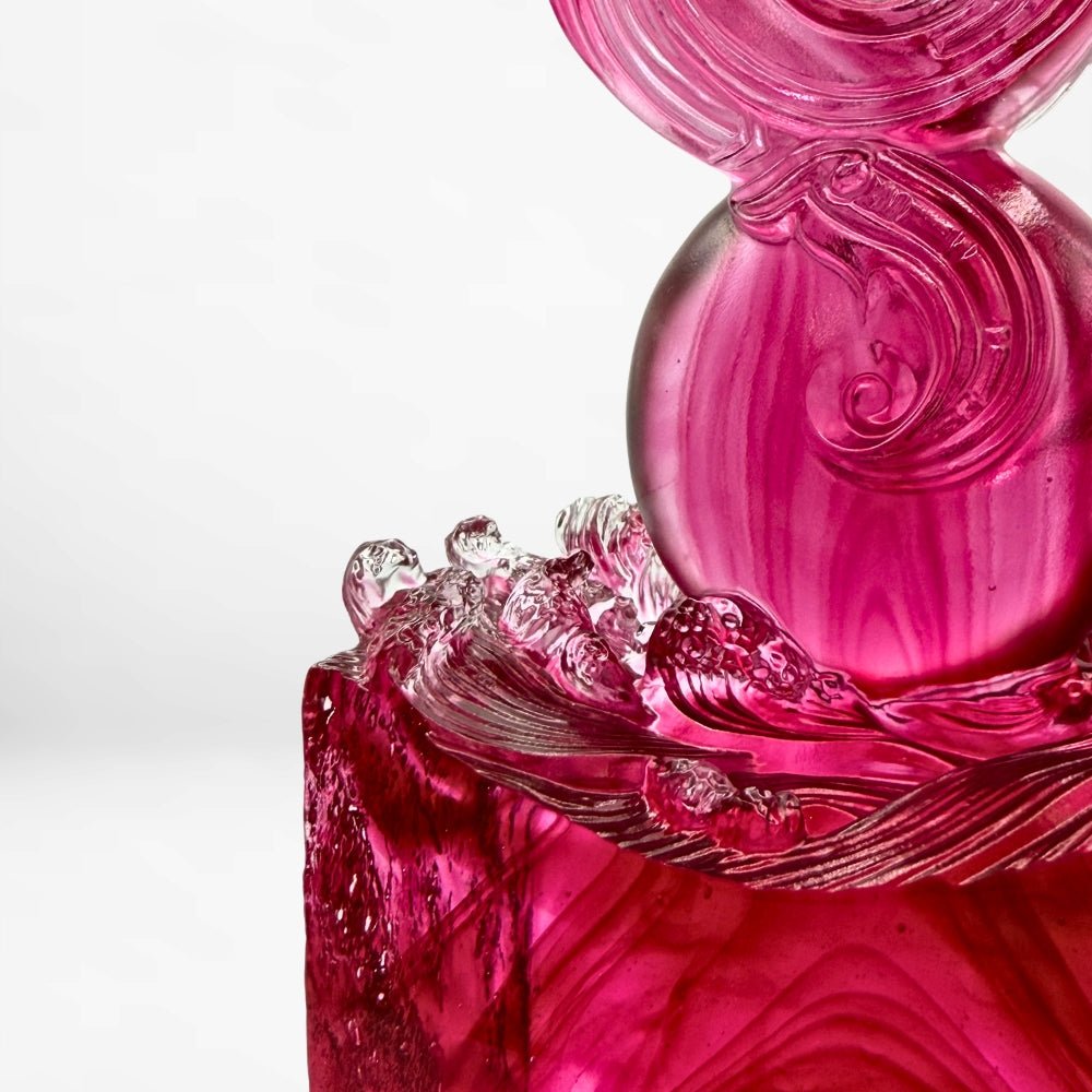 LIULI Crystal, Dragon Sculpture, Ocean wave | Signet of Courage (Gold Red)