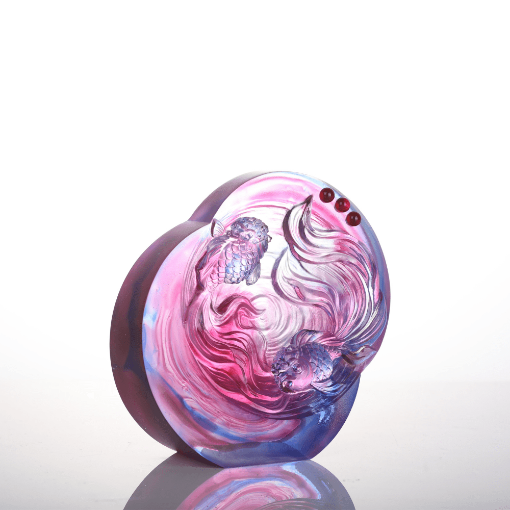 LIULI Crystal, Fishes Sculpture, Goldfish | Hand in Hand, We Become