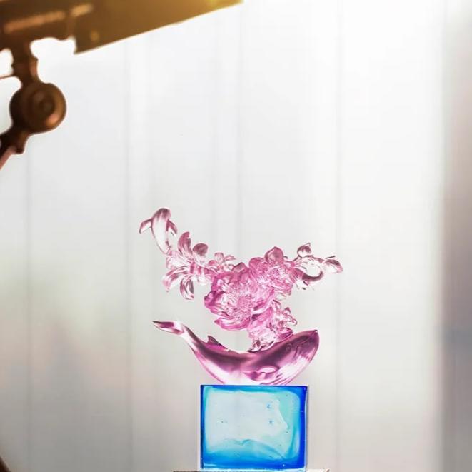 LIULI Crystal Flower Whale Journey of Kun