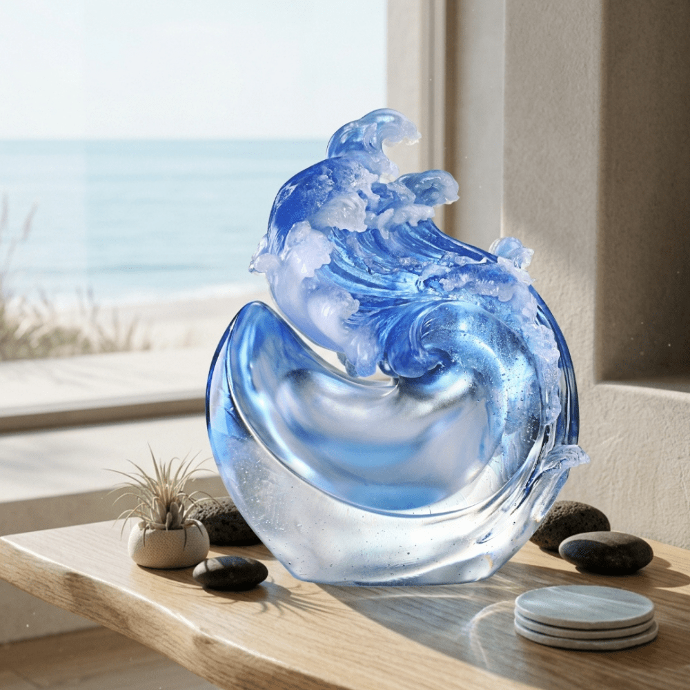 LIULI Crystal, Ocean Wave Sculpture, Tai Chi Series | Burst Forth