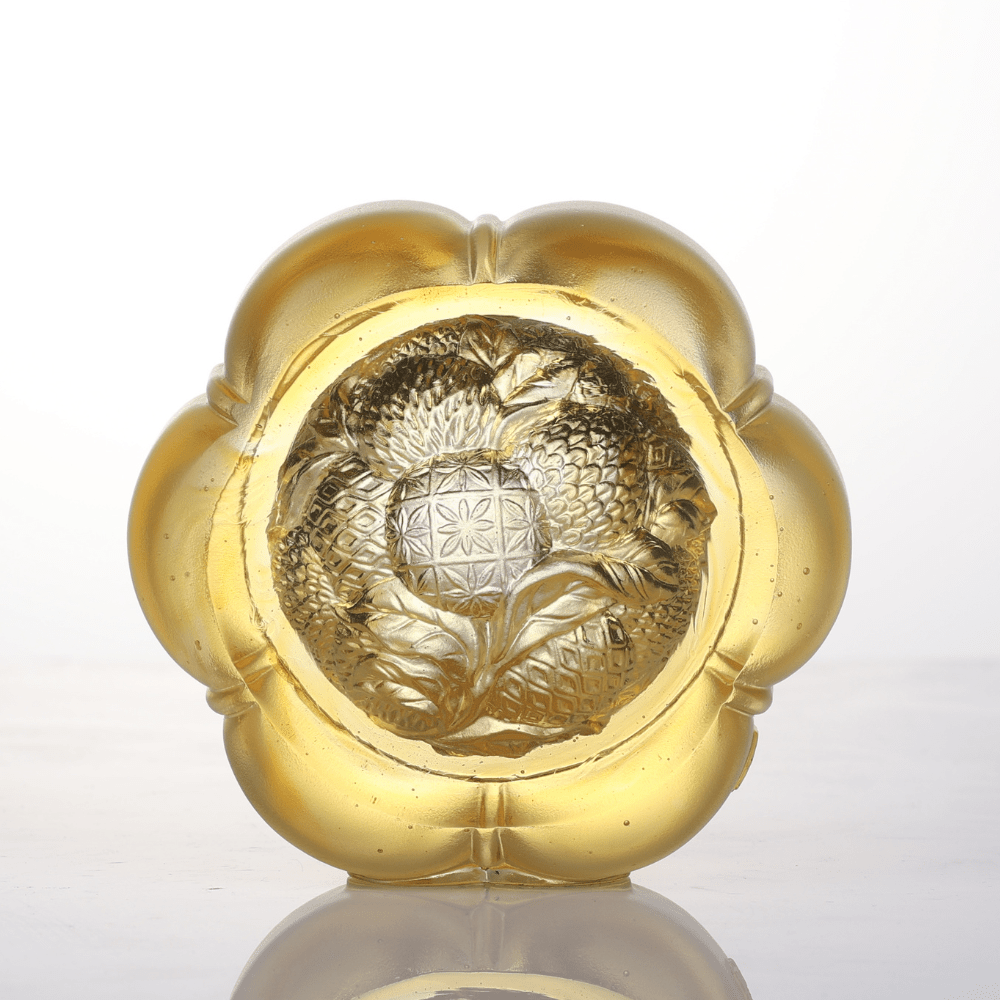 LIULI Crystal, Pumpkin and Lychee Sculpture | Auspiciousness in Gold
