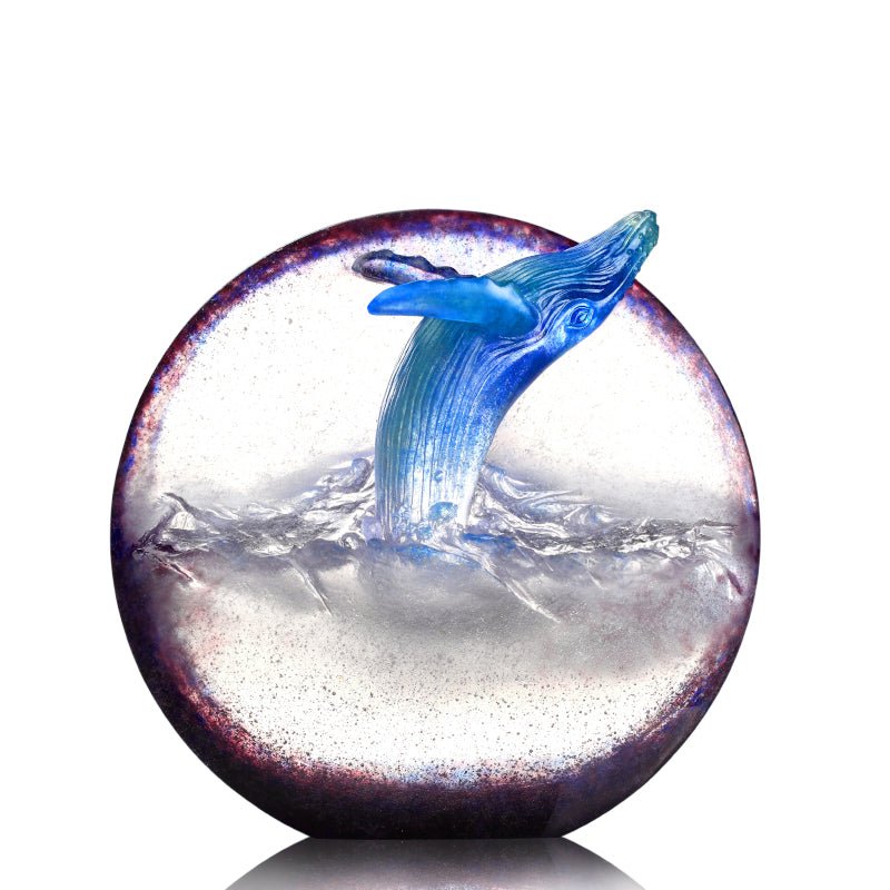 LIULI Crystal Whale Sculpture | Love all Humankind, Honor the Heavens (Royal Purple Clear)