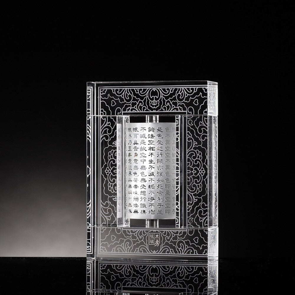 Chinese Crystal Prayer Wheel. Signature Liuli Crystal Fine Art - LIULI Crystal Art