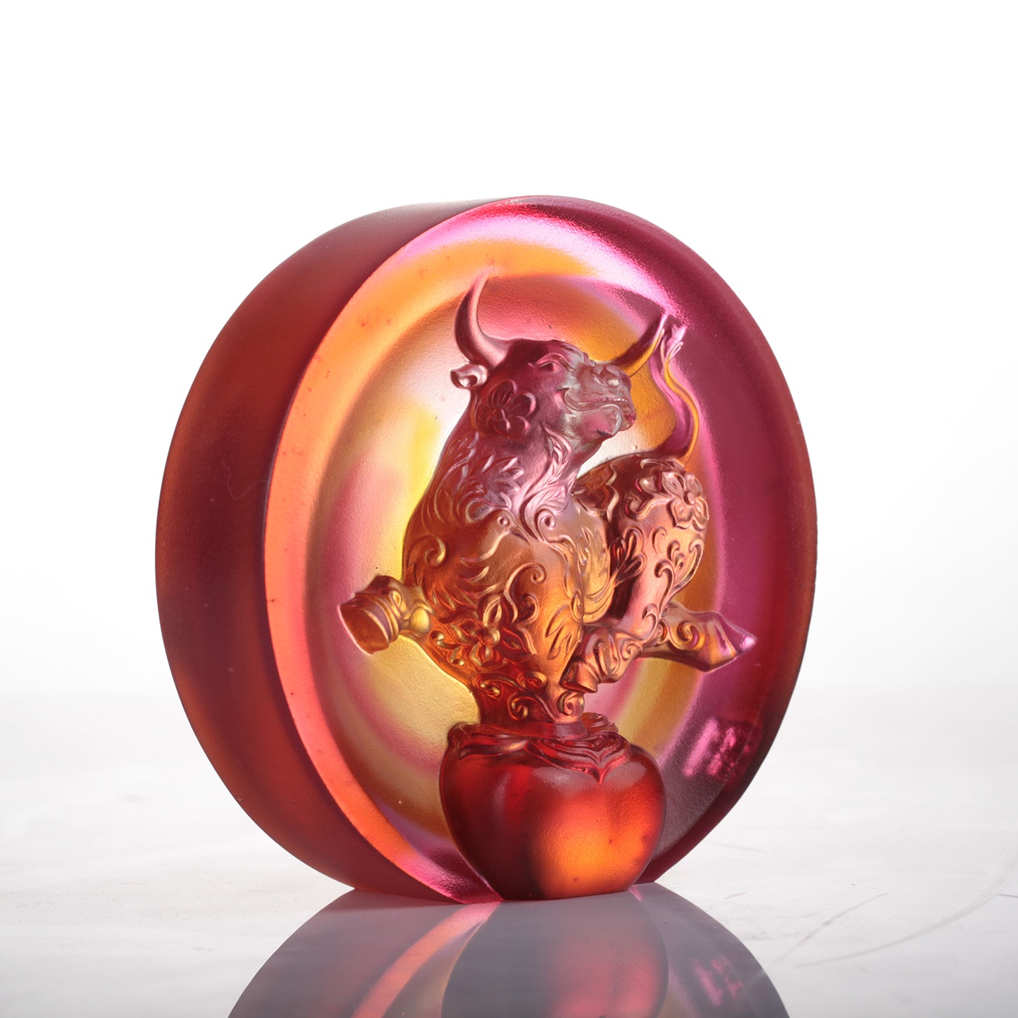 LIULI Year of the Ox Meaning Crystal Paperweight The Joyful Spirit of the Ox - LIULI Crystal Art