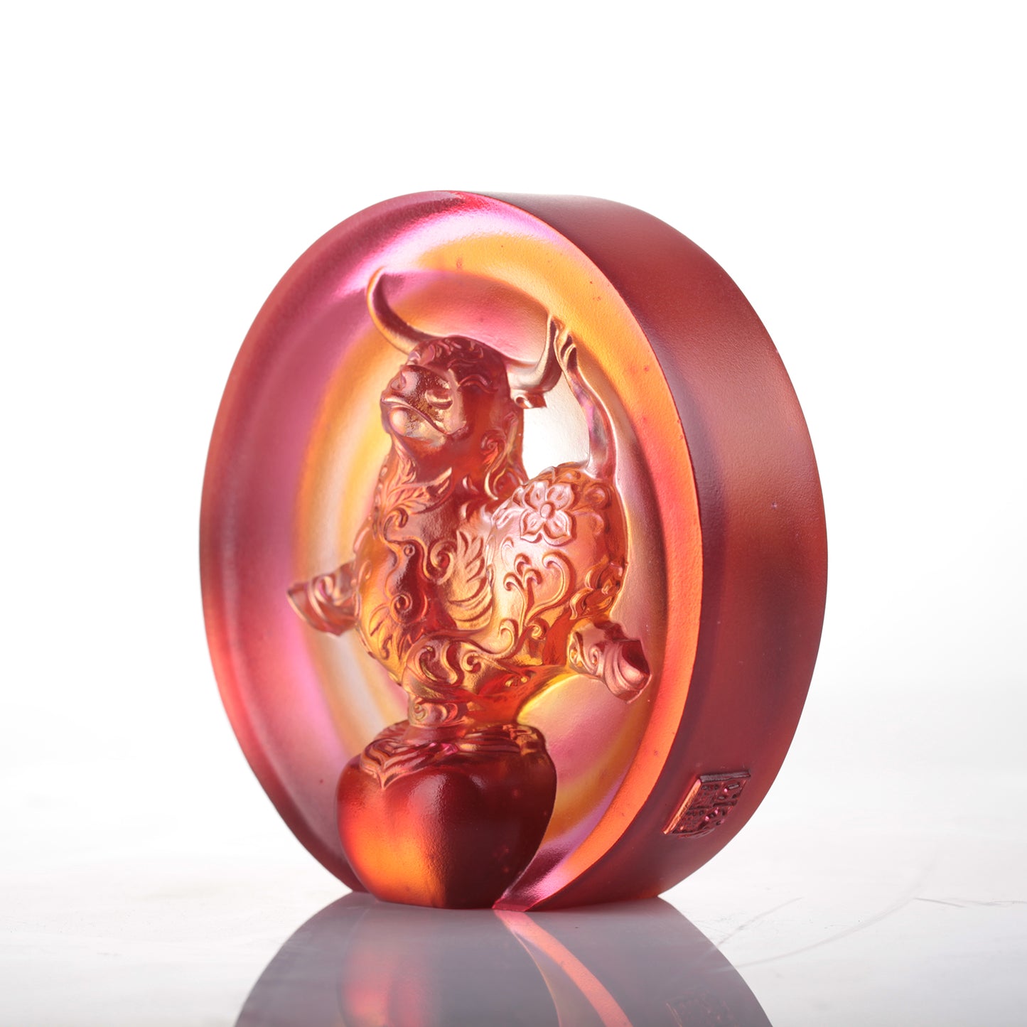 LIULI Year of the Ox Meaning Crystal Paperweight The Joyful Spirit of the Ox - LIULI Crystal Art