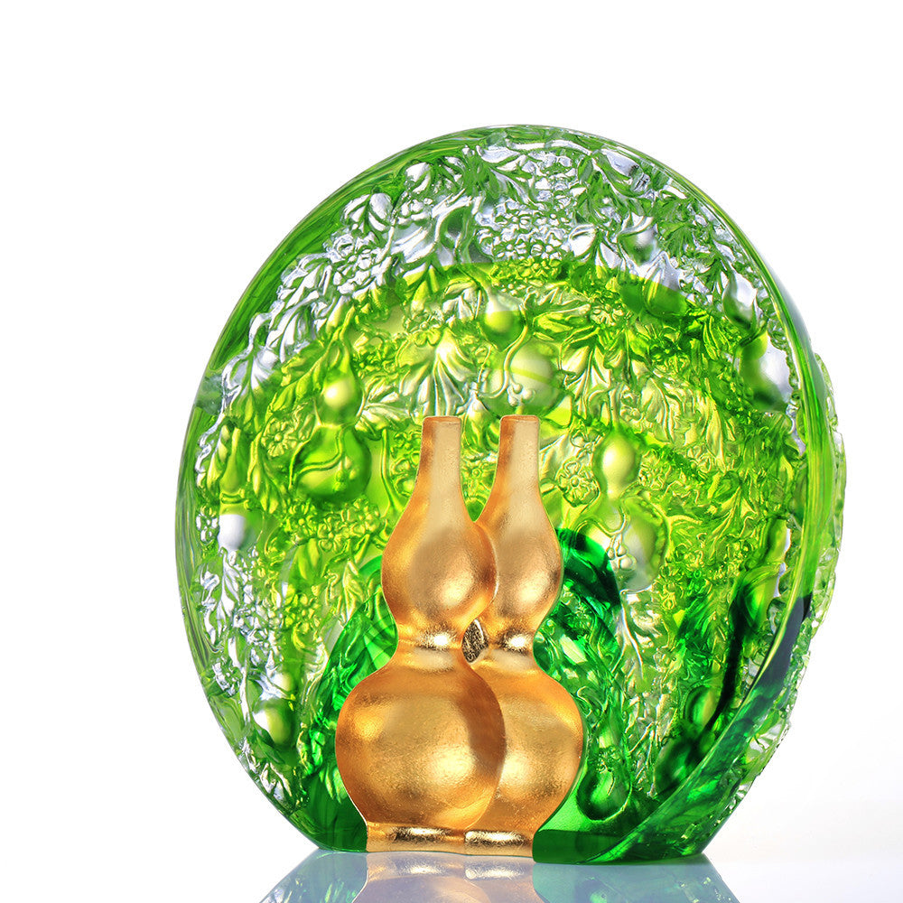 Crystal Gourd, Feng Shui Hulu, A Resplendent Union, 24K Gilded - LIULI Crystal Art