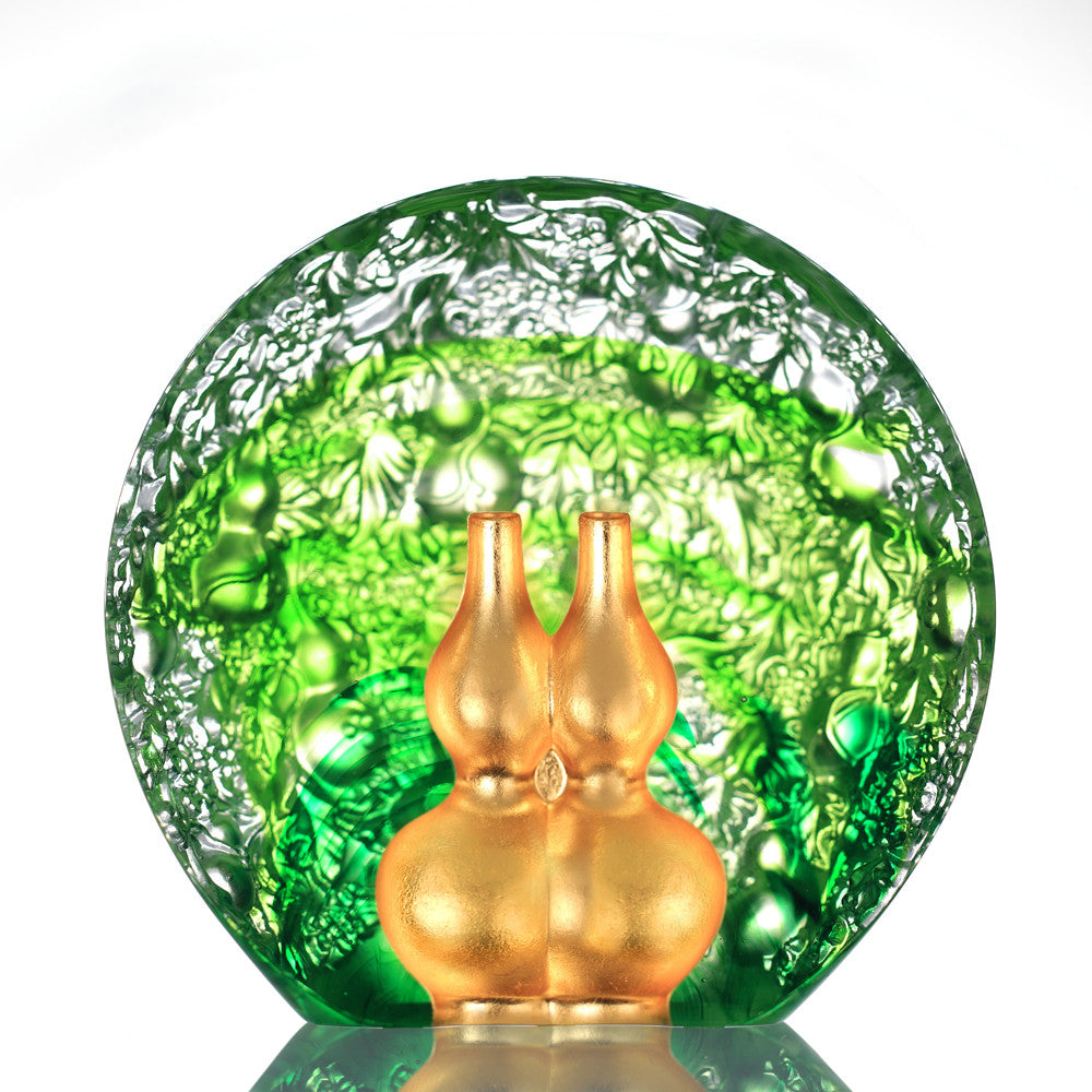 Crystal Gourd, Feng Shui Hulu, A Resplendent Union, 24K Gilded - LIULI Crystal Art