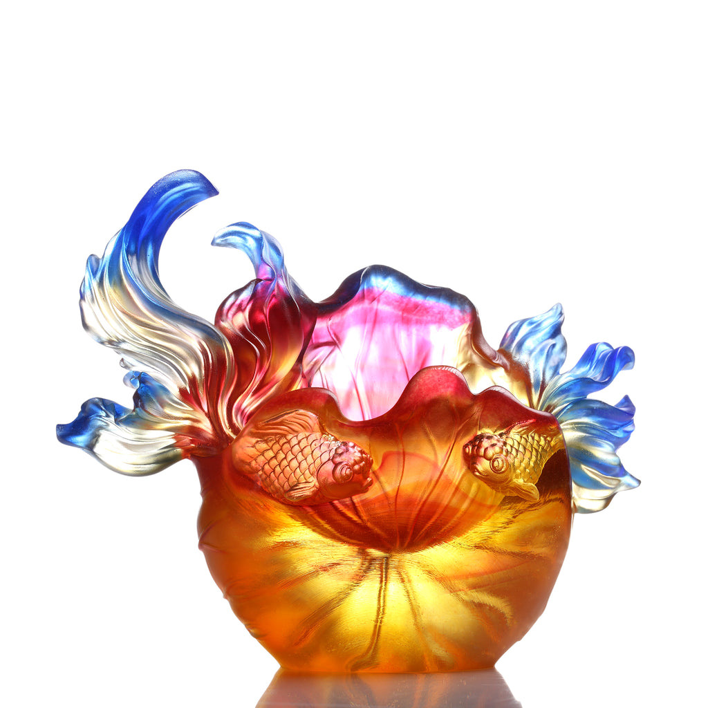 LIULI Crystal Fish and Lotus Leaves, Precious Harmony - LIULI Crystal Art