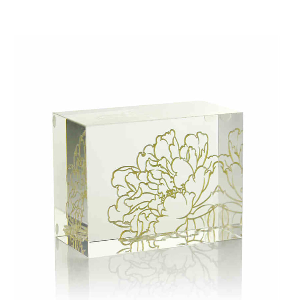 '-- DELETE -- Crystal Display Base: Clear with Peony Engraving - LIULI Crystal Art