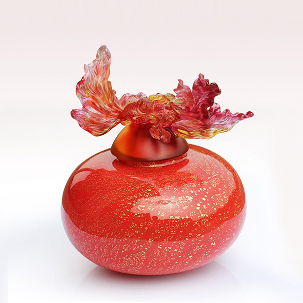 Crystal Treasure Vase, Goldfish, A Vase of Riches-Golden Jade Joy - LIULI Crystal Art