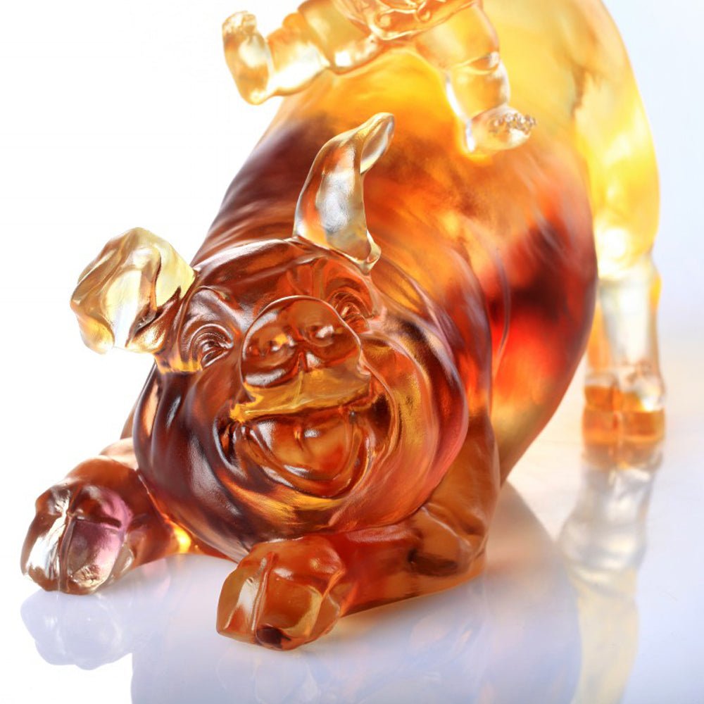 Crystal Animal, Baby Doll Riding Pig, Happy Together - LIULI Crystal Art