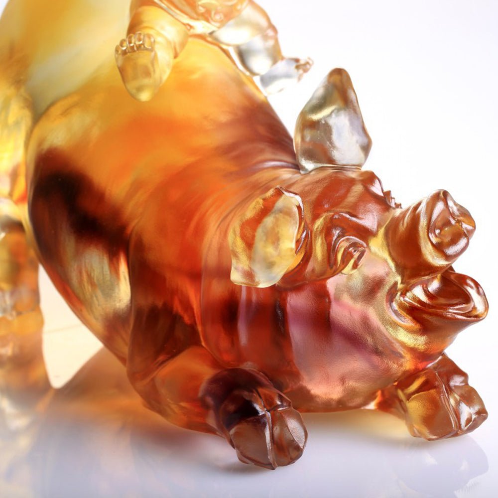 Crystal Animal, Baby Doll Riding Pig, Happy Together - LIULI Crystal Art