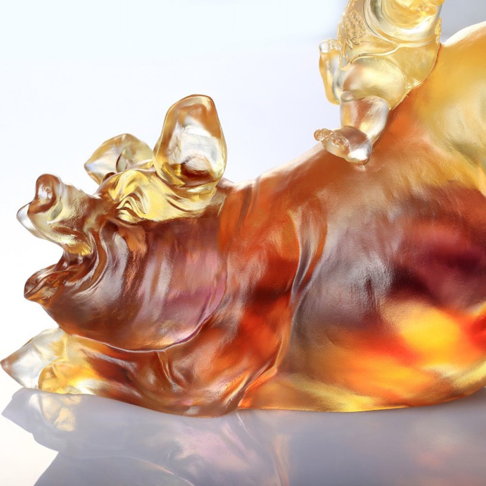 Crystal Animal, Baby Doll Riding Pig, Happy Together - LIULI Crystal Art