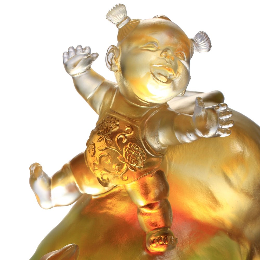 Crystal Animal, Baby Doll Riding Pig, Happy Together - LIULI Crystal Art