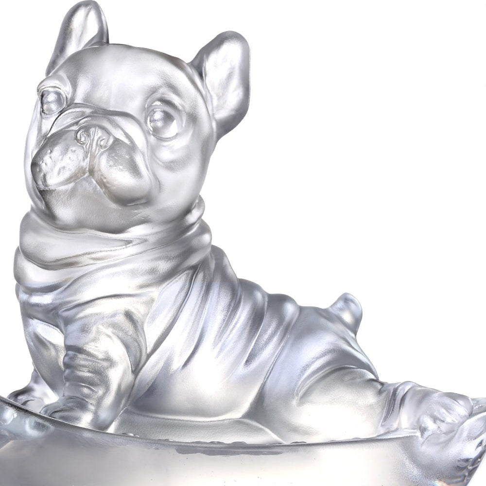 Crystal Animal, Dog, - Heads Up! (Exclusive U.S. Edition with Gilded Peony Display Base) - LIULI Crystal Art