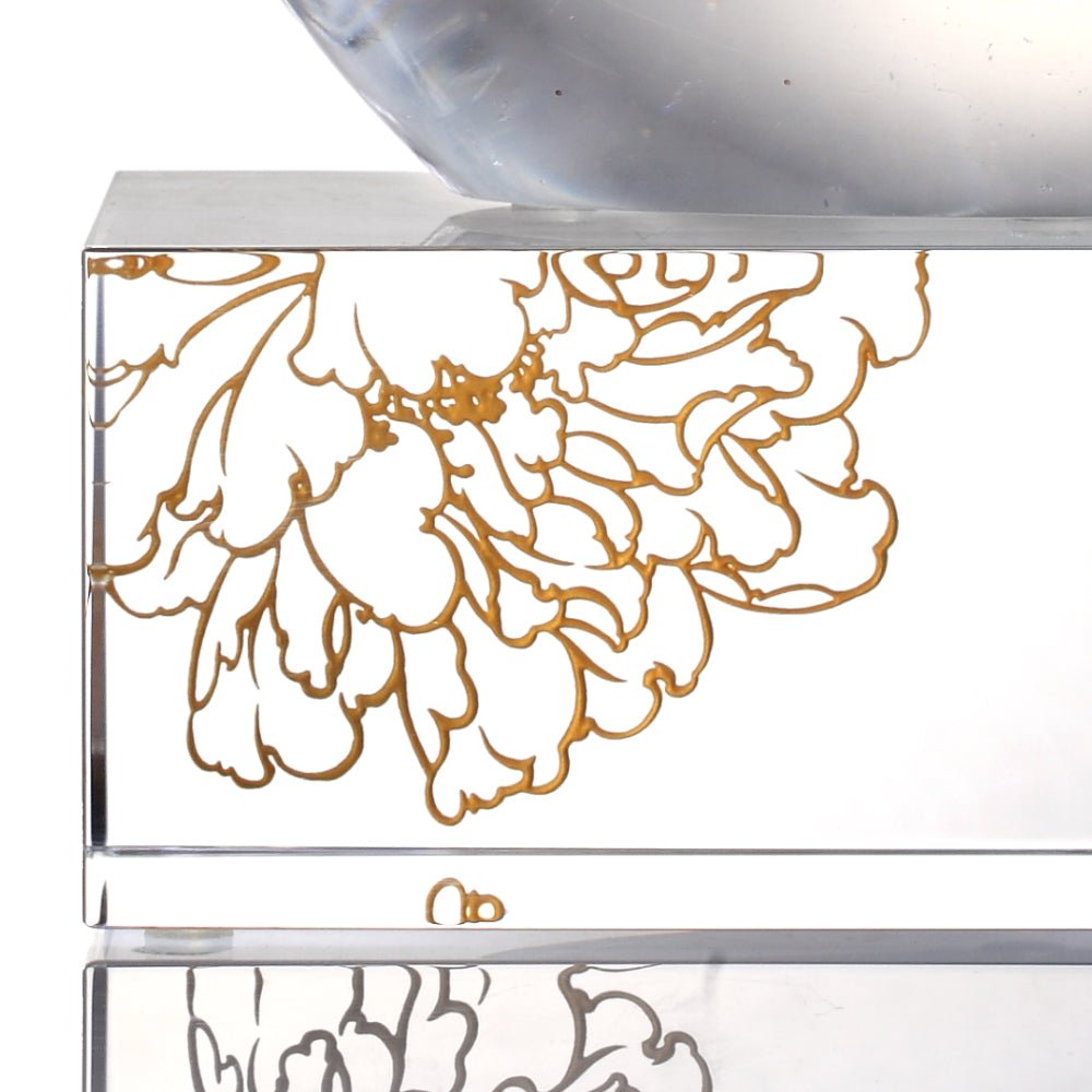 Crystal Animal, Dog, - Heads Up! (Exclusive U.S. Edition with Gilded Peony Display Base) - LIULI Crystal Art