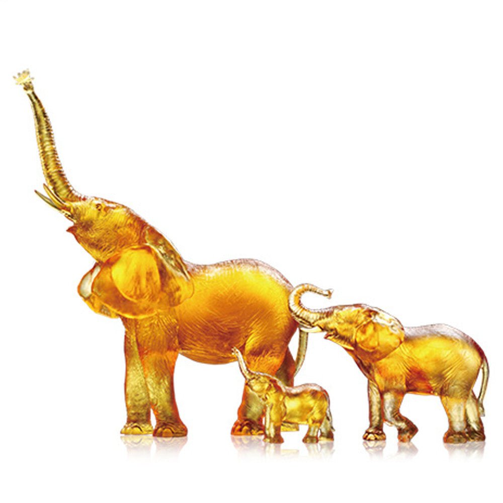 Crystal Animal, Elephant, Golden Life Power (Set of 3) - LIULI Crystal Art
