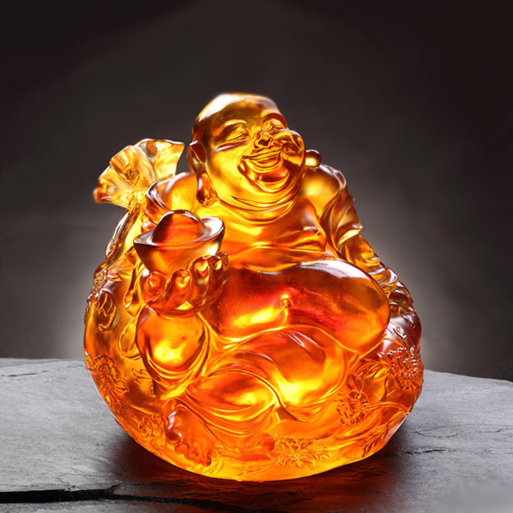 Crystal Buddha, Happy Belly Buddha, Joyous Grand Fulfillment - LIULI Crystal Art
