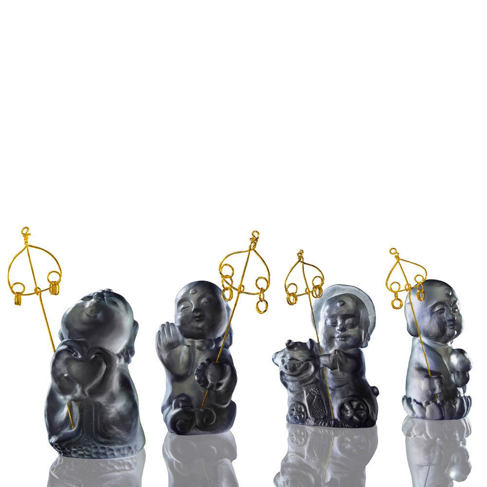 Crystal Buddha, Ksitigarbha Bodhisattva, Joyous and Worry-Free-A Dizang Companion (Set of 4) - LIULI Crystal Art