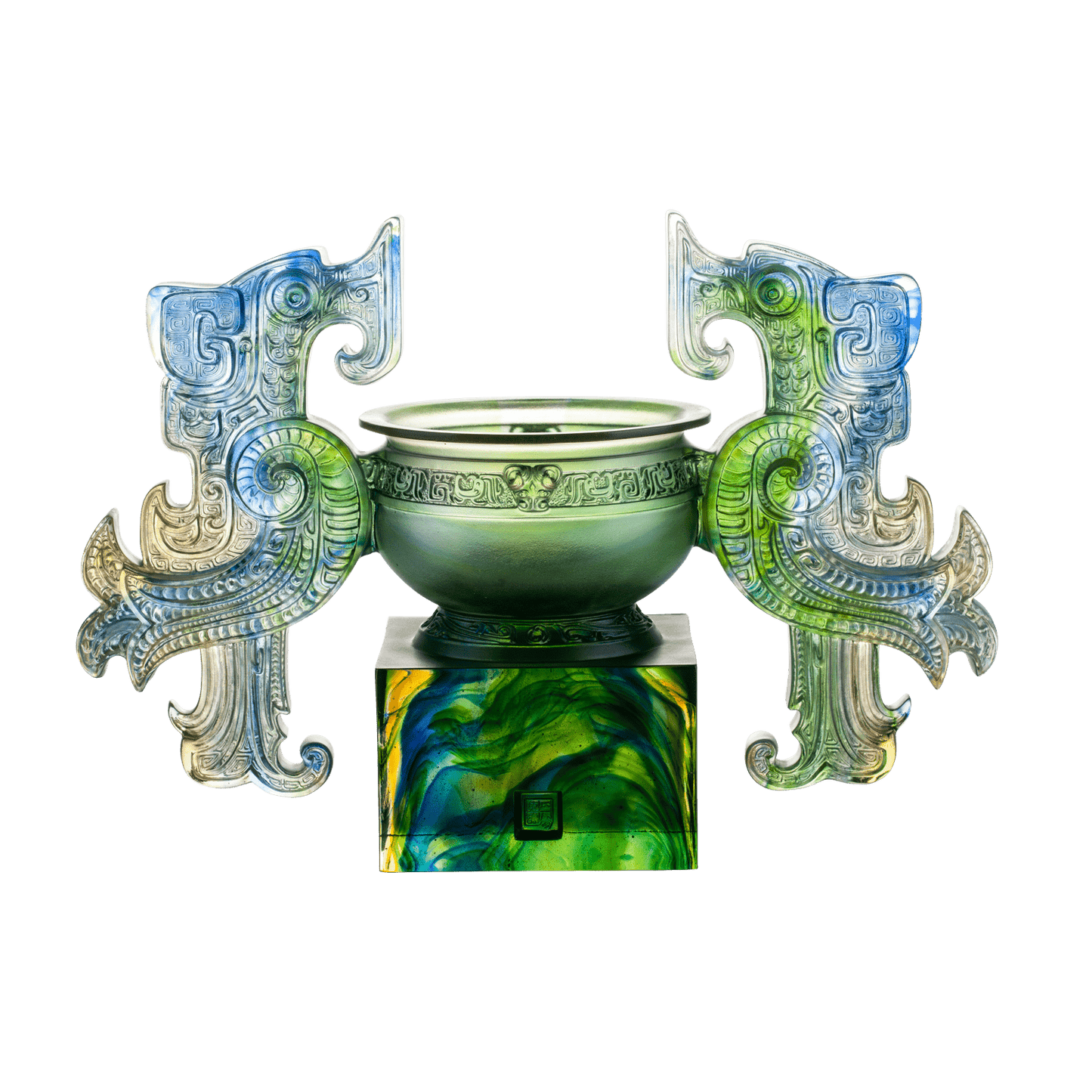 '-- DELETE -- Crystal Chinese Vessel, Phoenix Ding, Grace of the Phoenix Ding - LIULI Crystal Art