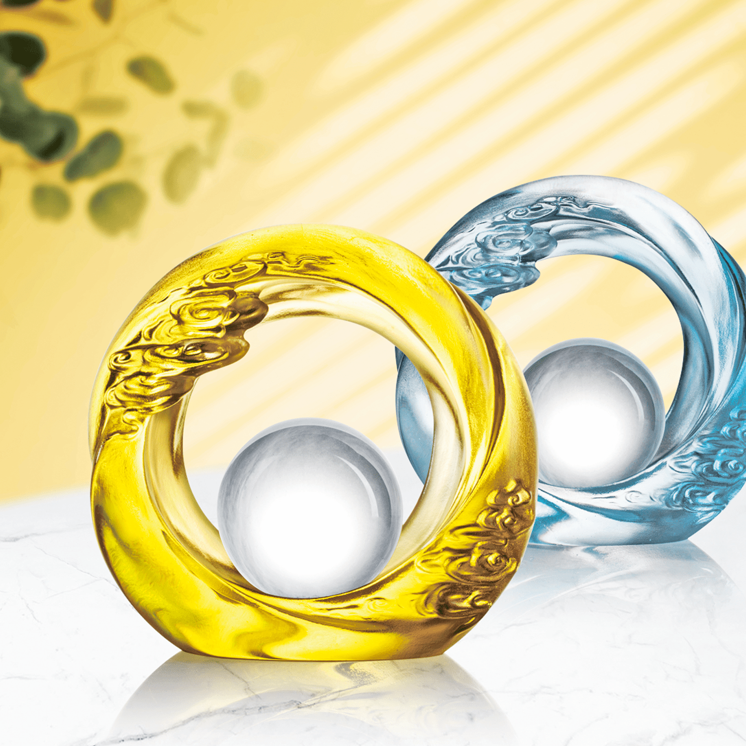 Crystal Desk Decor, Cloud, Feng Shui, As The Good World Turns-Generating Ruyi Through the Ether - LIULI Crystal Art