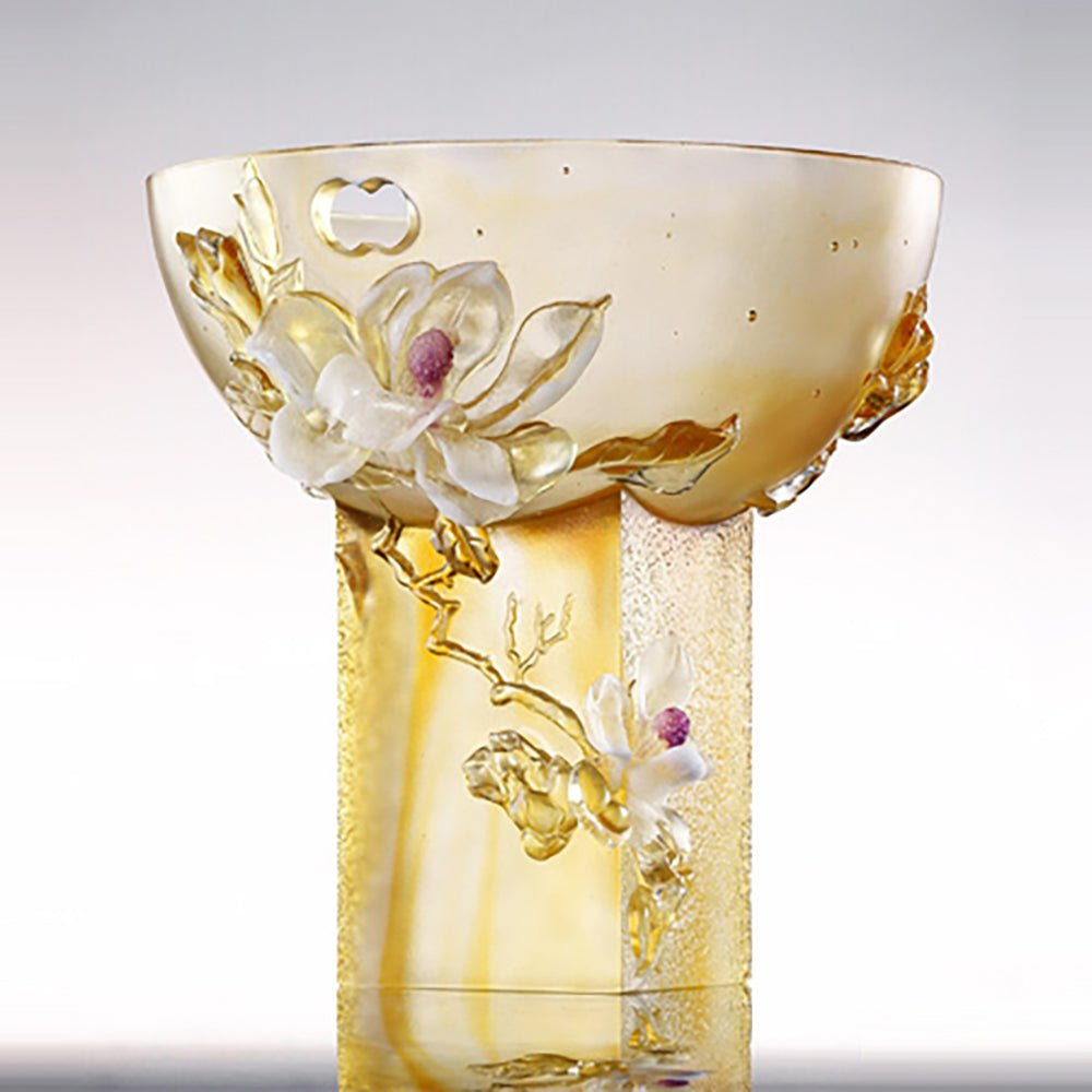 '-- DELETE -- Crystal Floral Vase, Magnolia, Embodiment of Beauty-Pure Magnolia - LIULI Crystal Art
