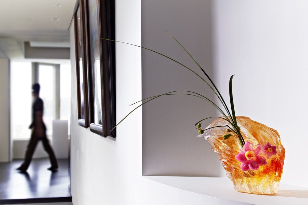 Crystal Floral Vase, Narcissus, Peach Blossom Spring-Narcissus Flower - LIULI Crystal Art
