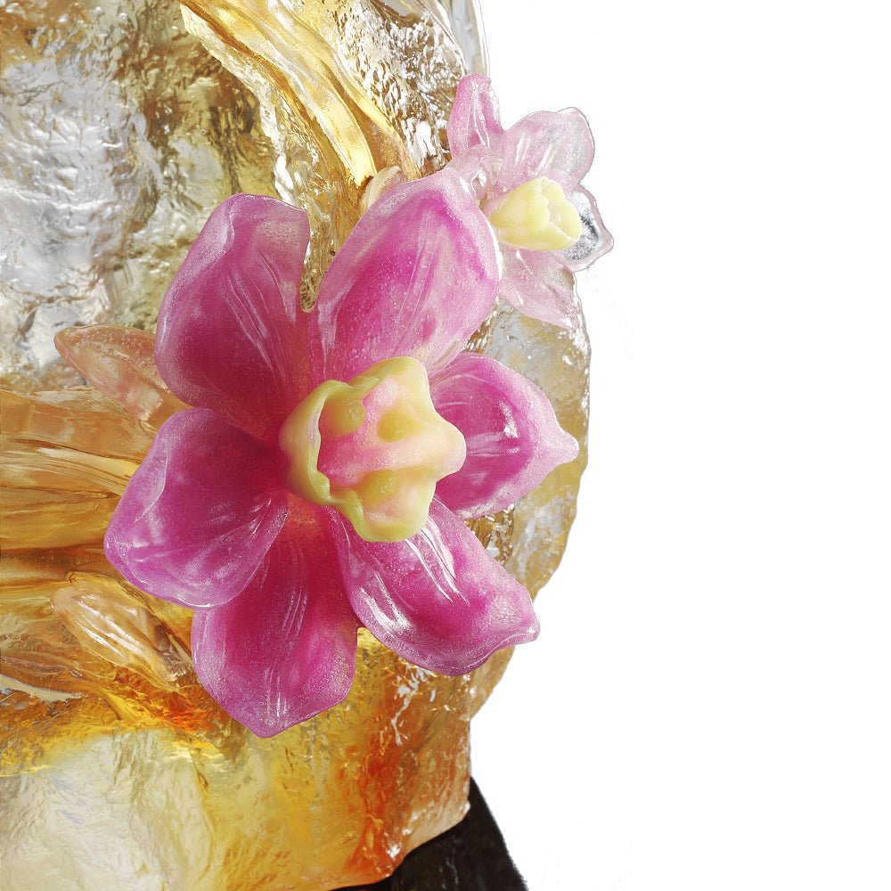Crystal Floral Vase, Narcissus, Peach Blossom Spring-Narcissus Flower - LIULI Crystal Art