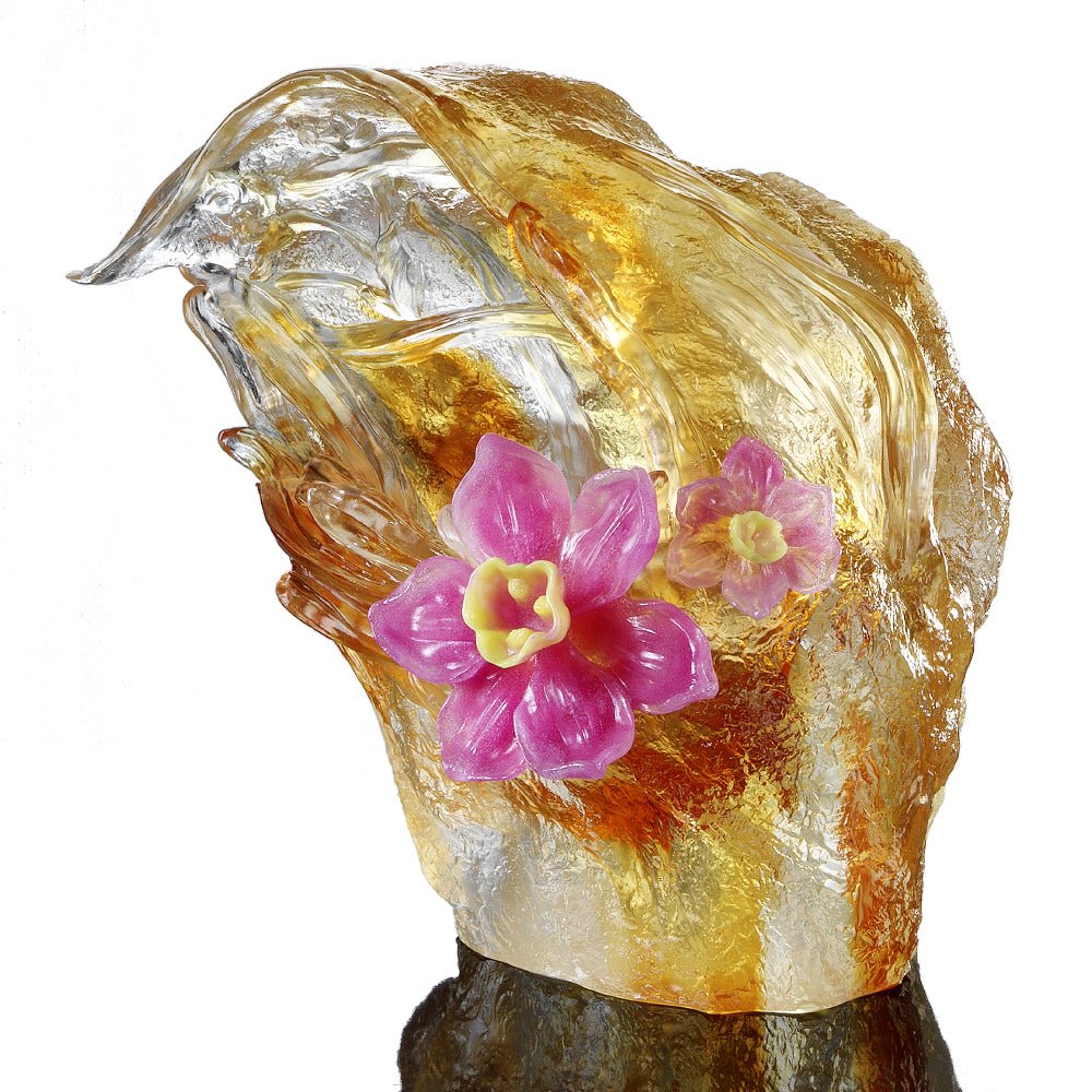 Crystal Floral Vase, Narcissus, Peach Blossom Spring-Narcissus Flower - LIULI Crystal Art