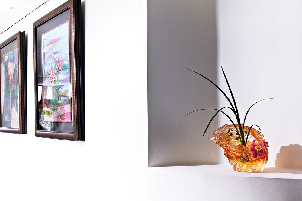 Crystal Floral Vase, Narcissus, Peach Blossom Spring-Narcissus Flower - LIULI Crystal Art