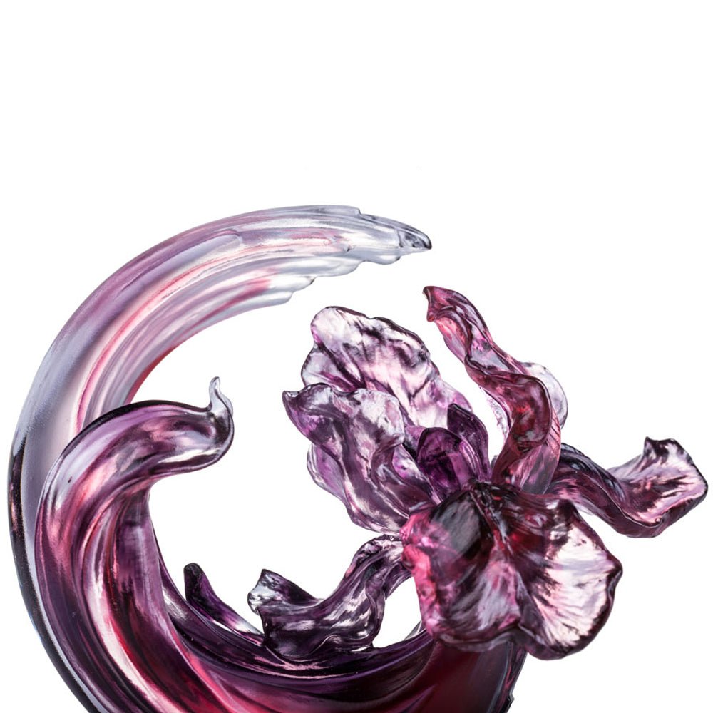 Crystal Flower, Iris, Arising through Contentment (Special Edition, Come with Display Base) - LIULI Crystal Art