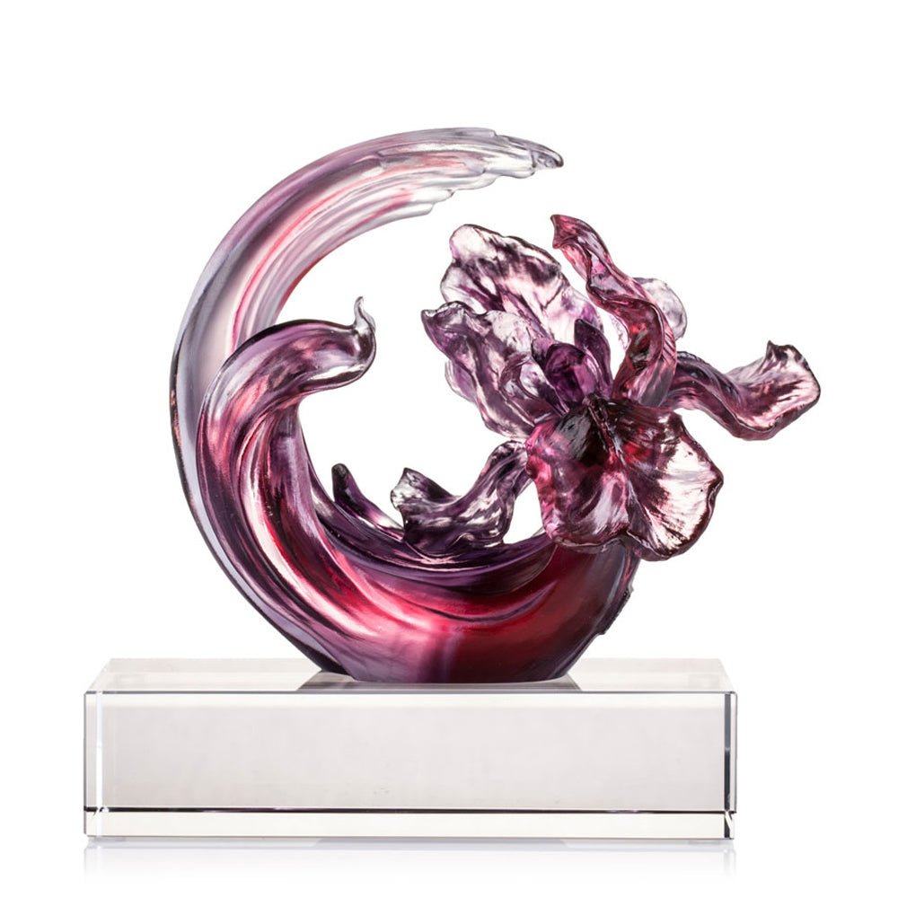 Crystal Flower, Iris, Arising through Contentment (Special Edition, Come with Display Base) - LIULI Crystal Art