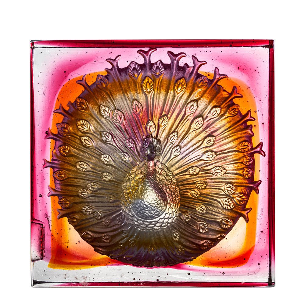 Crystal Paperweight, Peacock, A Radiant Heart - LIULI Crystal Art