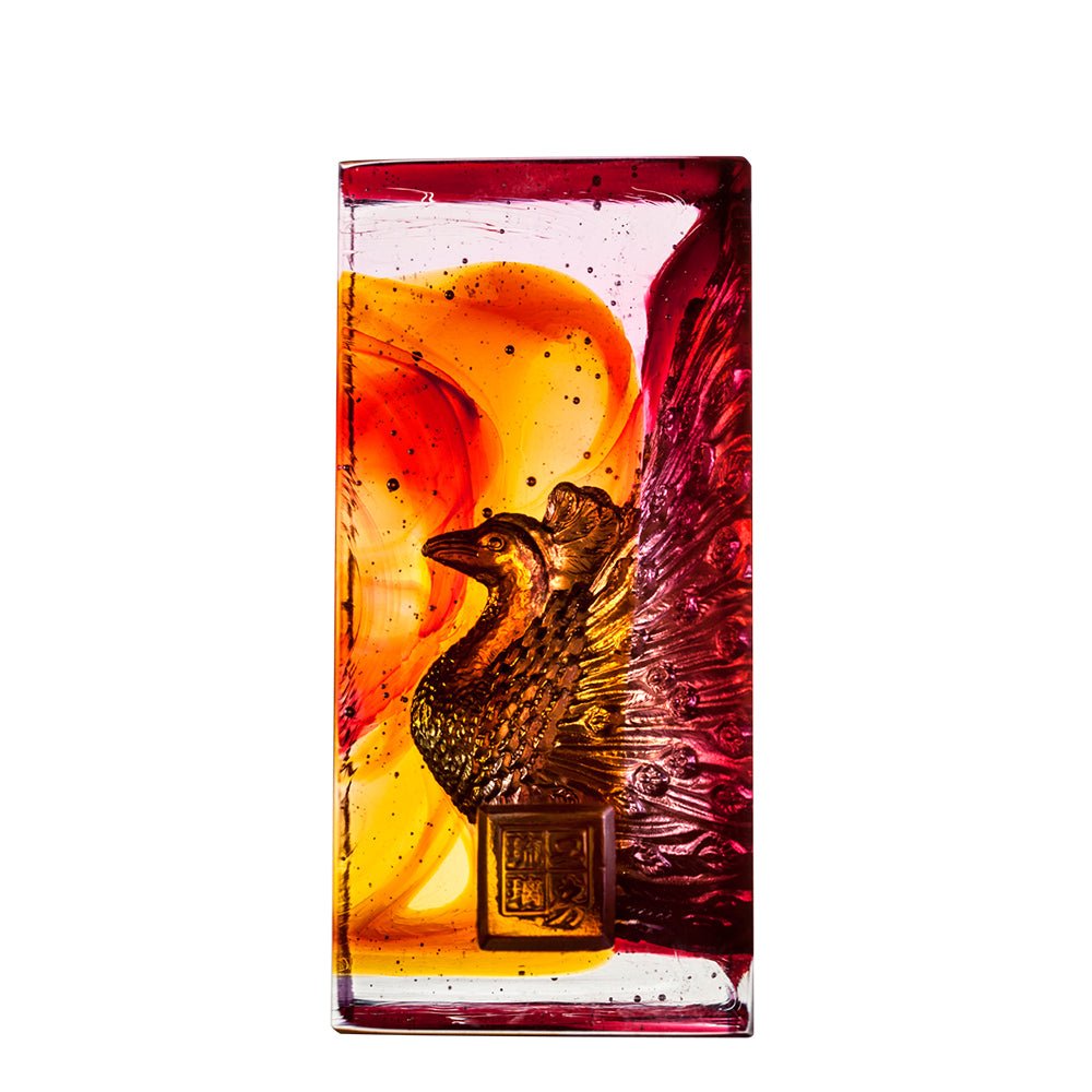 Crystal Paperweight, Peacock, A Radiant Heart - LIULI Crystal Art