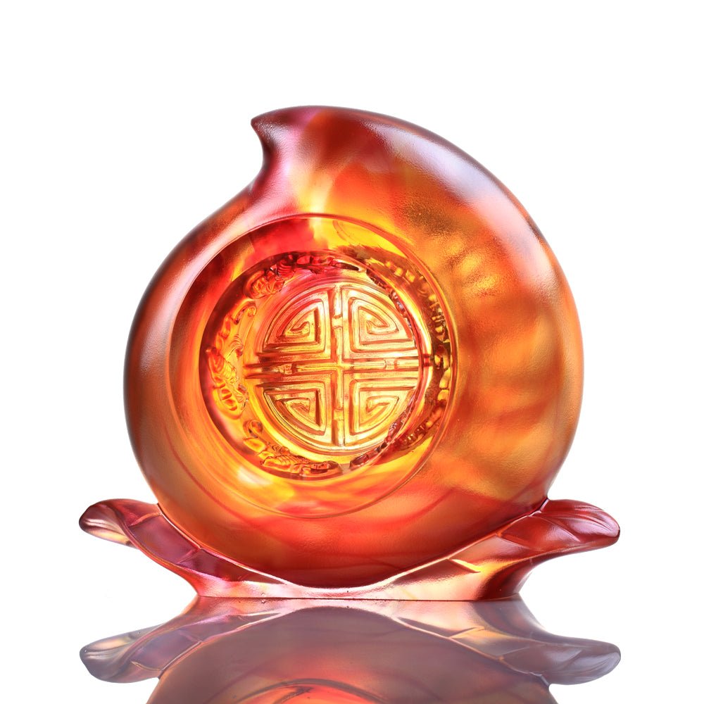 Crystal Peach Figurine, A Good Day, A Good Year, A Good Life - LIULI Crystal Art